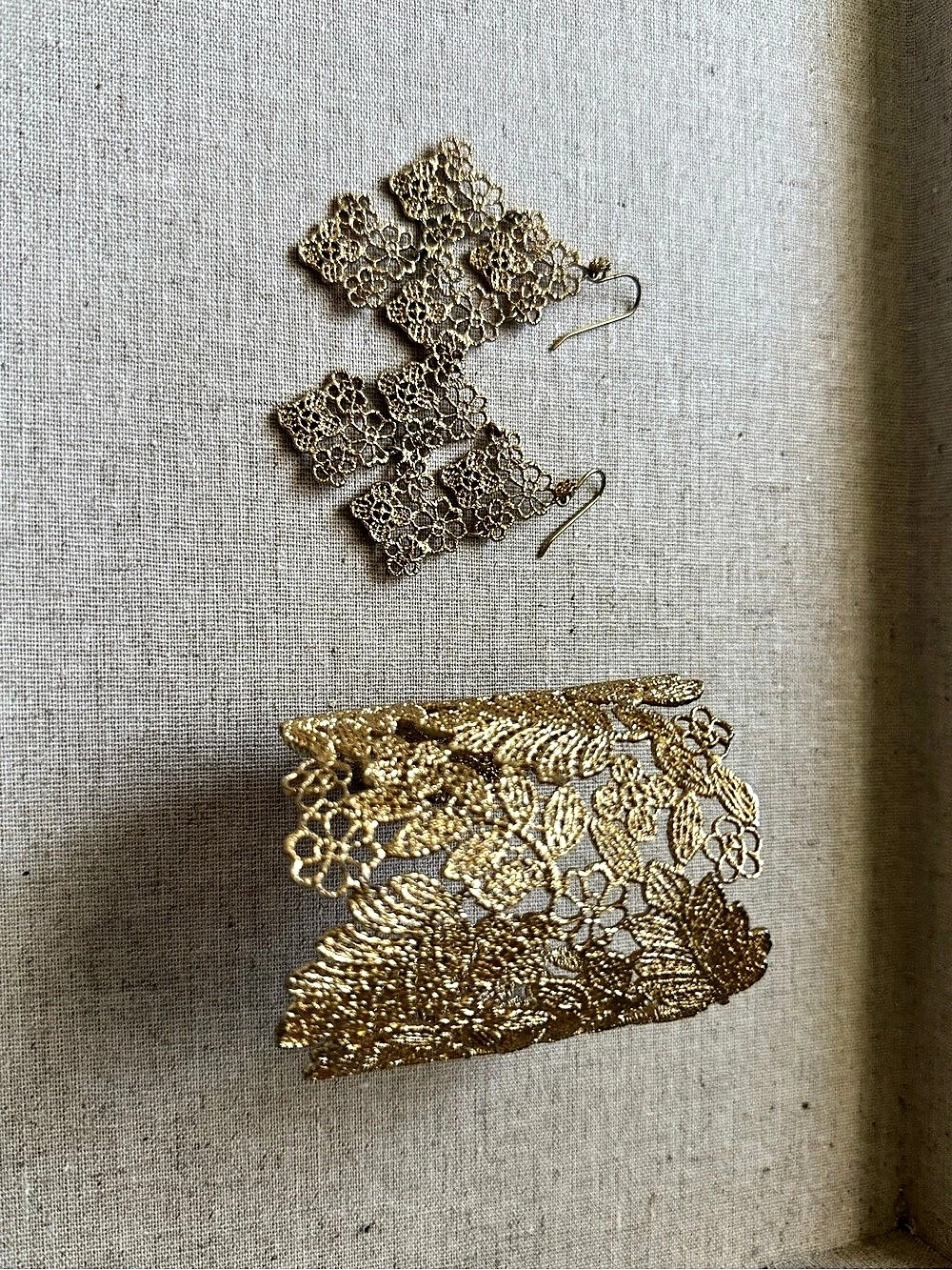 Stella & Dot Gold Filigree Cuff & Earrings